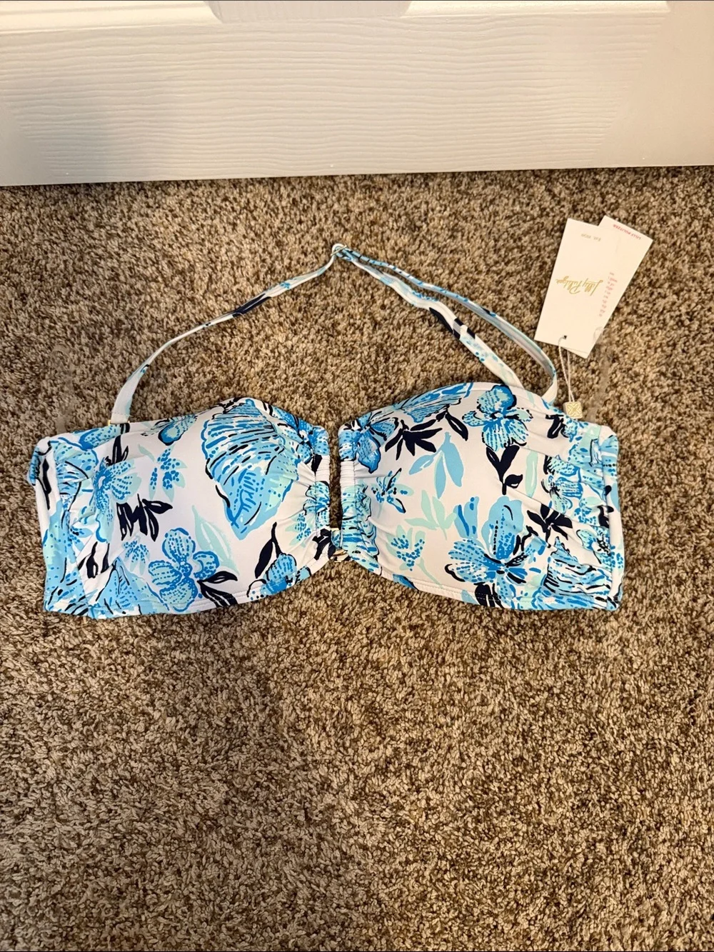 Brand New Lilly Pulitzer Blue Floral Bandeau Bikini Top